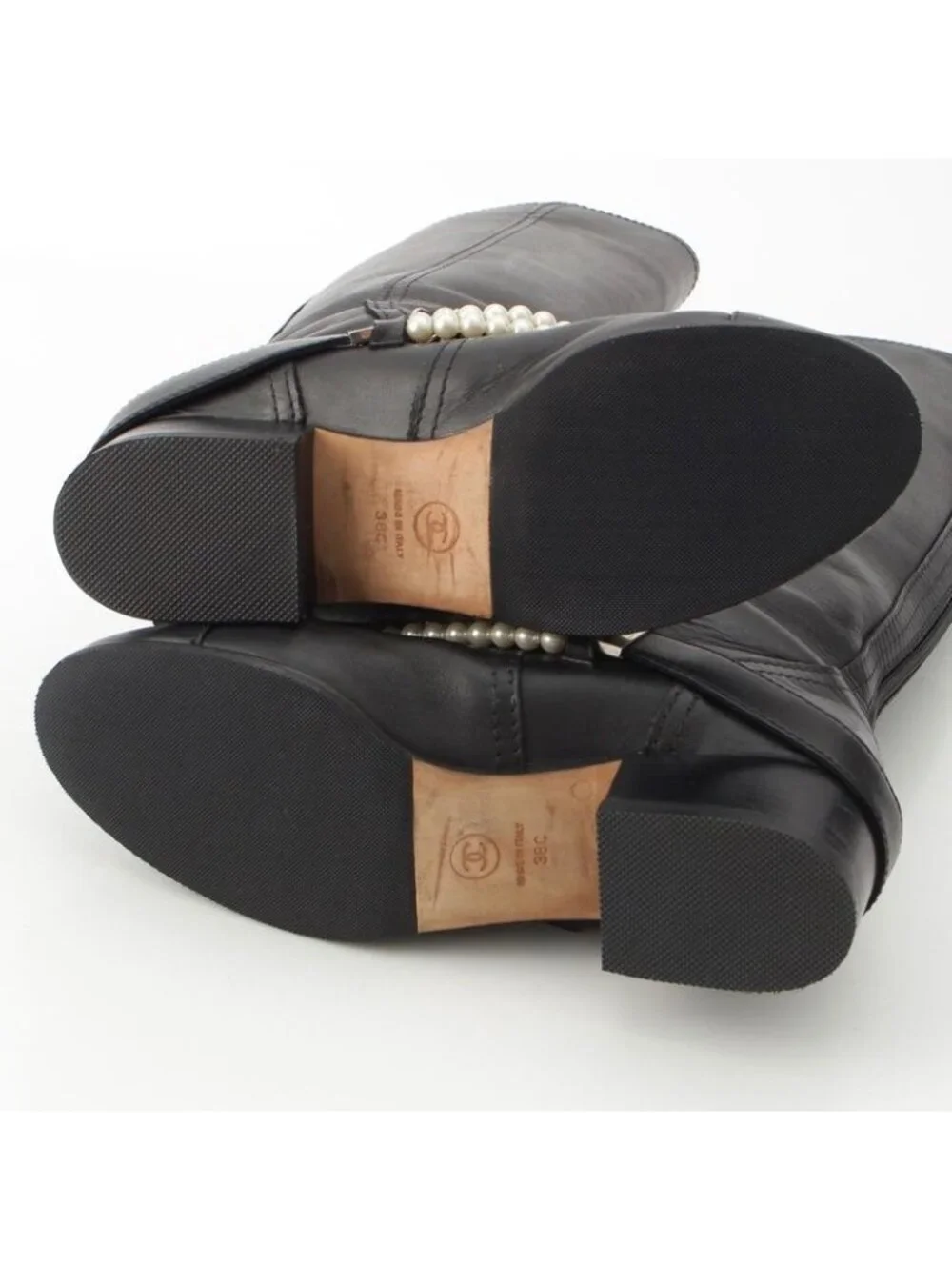 Chanel Pearl Chain Long Boots Black 38c - Picture 5 of 10